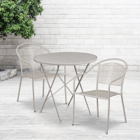 Flash Furniture CO-30RDF-03CHR2-SIL-GG 30" Round Steel Folding Patio Table Set with 2 Round Back Chairs in Gray